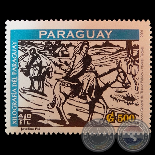 GRABADO DE JOSEFINA PLÁ - SELLO POSTAL PARAGUAYO AÑO 2001